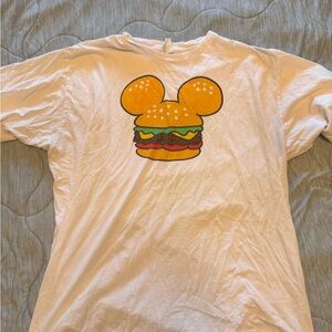 White T-Shirt with Mickey Ears Burger Graphic